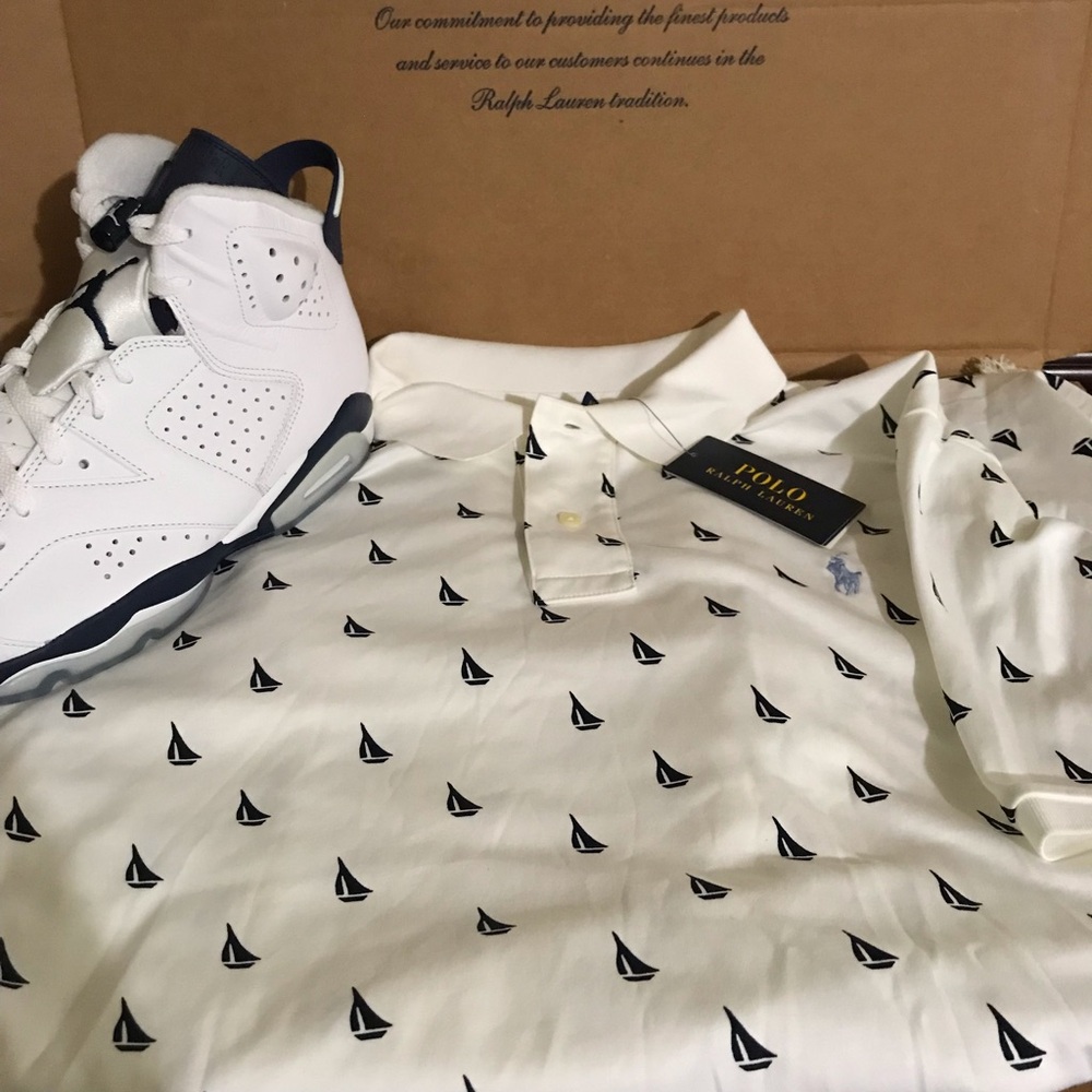 Polo Ralph Lauren White Polo Shirt with Sailboat Print Size XL
